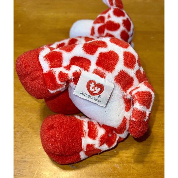 2007 Ty Pluffies Kisser Plush Valentines Giraffe Red White Stuffed Animal Toy - Picture 5 of 8
